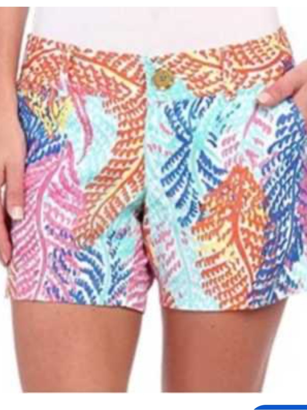 Lilly Pulitzer Pink & Aqua Multicolor Leaf-Print Jean Shorts